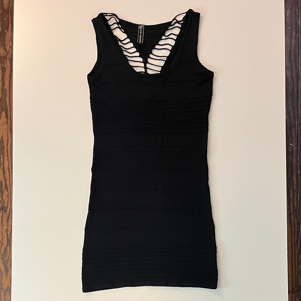 Black Poof Couture Crochet Back Bandage Dress